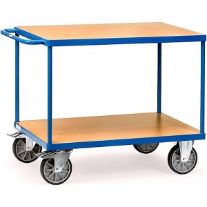 Tischwagen, Stahl/Holz, 2 Etagen, L 1000 x B 600 mm, bis 600 kg, brillantblau/Buchedekor Tischwagen, Stahl/Holz, 2 Etagen, L 1000 x B 600 mm, bis 600 kg, brillantblau/Buchedekor