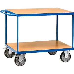 Tischwagen, Stahl/Holz, 2 Etagen, L 850 x B 500 mm, bis 500 kg, brillantblau/Buchedekor Tischwagen, Stahl/Holz, 2 Etagen, L 850 x B 500 mm, bis 500 kg, brillantblau/Buchedekor