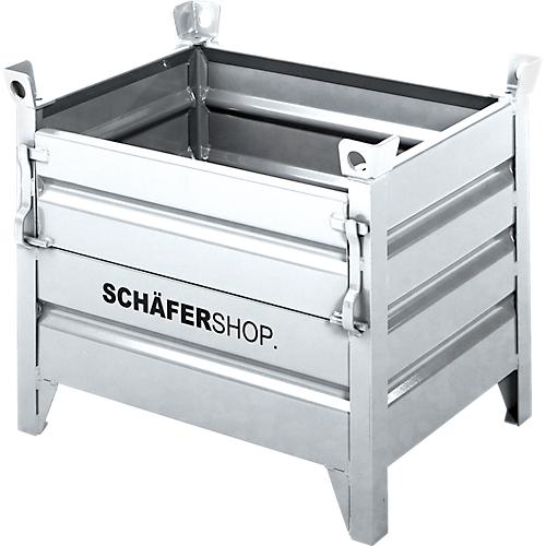 Transport- und Stapelbehälter Schäfer Shop Select, mit Klappe, B 850 x T 550 x H 670 mm, feuerverzinkt, bis 800 kg