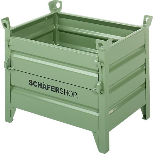 Transport- und Stapelbehälter Schäfer Shop Select, mit Klappe, B 850 x T 550 x H 670 mm, resedagrün RAL 6011, bis 800 kg