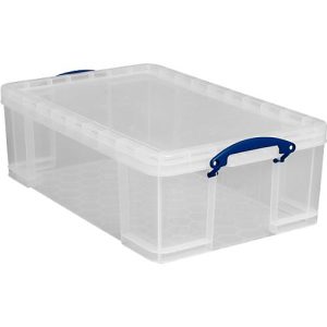 Transportbox Really Useful Box, Volumen 50 l, L 710 x B 440 x H 230 mm, stapelbar, mit Deckel & Klappgriffen, Recycling-PP, transparent