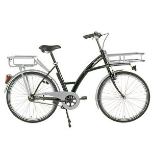 Transportfahrrad, Stahlrahmen, mit Vorderrad-Lastenträger, inklusive Beleuchtung, schwarz RAL 9005