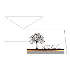 Trauerkarte Aufrichtige Anteilnahme, Motiv Baum mit Goldfolienprägung, 10er-Set Trauerkarte Aufrichtige Anteilnahme, Motiv Baum mit Goldfolienprägung, 10er-Set