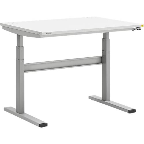 Treston TED Arbeitstisch M900 ESD, B 1100 x T 800 mm, elektrisch höhenverstellbar, T-Fuß, hellgrau RAL 7035