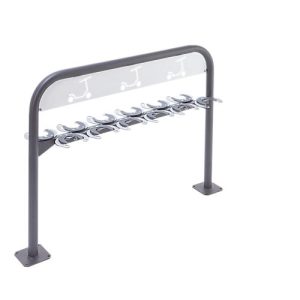 Tretrollerständer, 2-seitig, 12 Einstellplätze, mit Diebstahlschutz, Stahl pulverbeschichtet, anthr.-schwarz, zum Aufdübeln Tretrollerständer, 2-seitig, 12 Einstellplätze, mit Diebstahlschutz, Stahl pulverbeschichtet, anthr.-schwarz, zum Aufdübeln