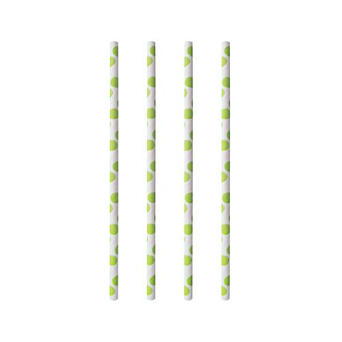 Trinkhalme Papstar Green Dots, Einweg, L 200 x Ø 6 mm, aus FSC®-zertifiziertem Papier, weiß mit grünen Punkten, 100 Stück