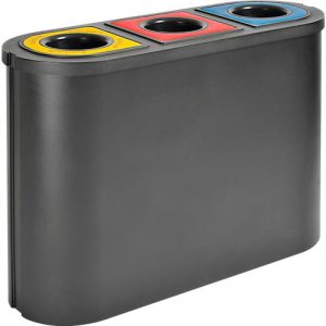 Triomf Wertstoffsammler, 3-fach, HDPE, 3 x 45 Liter, für Papier/Plastik/Wiederverwertbares, B 1100 x T 385 x H 755 mm, schwarz