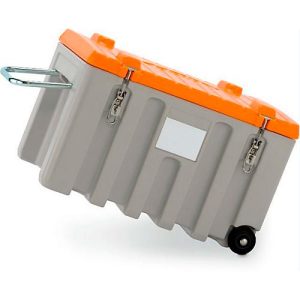 Trolley CEMO CEMbox 150, Polyethylen, 150 l, L 800 x B 600 x H 530 mm, stapelbar, gelb Trolley CEMO CEMbox 150, Polyethylen, 150 l, L 800 x B 600 x H 530 mm, stapelbar, gelb