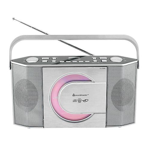 UKW Radio Soundmaster® RCD1755SI, CD/CD-R/CD-RW/CD-MP3, 5 Stationstasten & 10 Festsenderspeicher, Tragegriff, Netz- & Batteriebetrieb, silber
