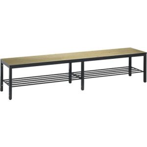 Umkleidebank Basic Plus, für Feuchträume, ohne Rückenlehne, 6-Fußgestell schwarzgrau RAL 7021, mit Schuhrost, B 1960 mm, Dekor Eiche Serrano Umkleidebank Basic Plus, für Feuchträume, ohne Rückenlehne, 6-Fußgestell schwarzgrau RAL 7021, mit Schuhrost, B 1960 mm, Dekor Eiche Serrano