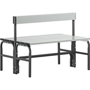 Umkleidebank, Edelstahlrohr/Alu, doppelt mit Rückenteil, 1500 mm breit, anthrazit Umkleidebank, Edelstahlrohr/Alu, doppelt mit Rückenteil, 1500 mm breit, anthrazit