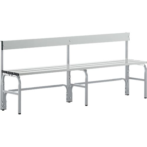 Umkleidebank, Stahlrohr/Alu, einfach mit Rückenteil, 1500 mm breit, weißalu