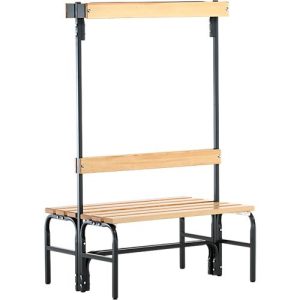 Umkleidebank, Stahlrohr/Holz, doppelt, mit Garderobenteil, 1015 mm breit, anthrazit Umkleidebank, Stahlrohr/Holz, doppelt, mit Garderobenteil, 1015 mm breit, anthrazit