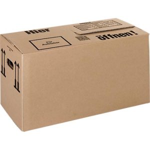 Umzugskarton, 1-wellig, bis 30 kg, Beschriftungsfeld, verstärkte Handgriffe, L 594 x B 286 x H 295 mm, braun Umzugskarton, 1-wellig, bis 30 kg, Beschriftungsfeld, verstärkte Handgriffe, L 594 x B 286 x H 295 mm, braun