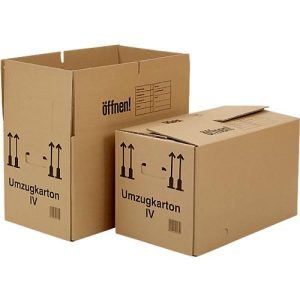 Umzugskarton, 2-wellig, bis 40 kg, Beschriftungsfeld, BC-Wellpappe, verstärkte Handgriffe, Schmetterlingsboden, L 550 x B 350 x H 330 mm, braun Umzugskarton, 2-wellig, bis 40 kg, Beschriftungsfeld, BC-Wellpappe, verstärkte Handgriffe, Schmetterlingsboden, L 550 x B 350 x H 330 mm, braun