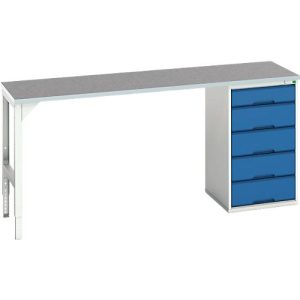 Unterbauwerkbank Bott verso, Linoleum-Platte, 5 Schubladen, B 2000 x T 600 x H 930 mm, Lichtgrau / Enzianblau Unterbauwerkbank Bott verso, Linoleum-Platte, 5 Schubladen, B 2000 x T 600 x H 930 mm, Lichtgrau / Enzianblau