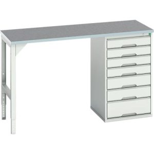 Unterbauwerkbank Bott verso, Linoleum-Platte, 7 Schubladen, B 1500 x T 600 x H 930 mm, Lichtgrau Unterbauwerkbank Bott verso, Linoleum-Platte, 7 Schubladen, B 1500 x T 600 x H 930 mm, Lichtgrau