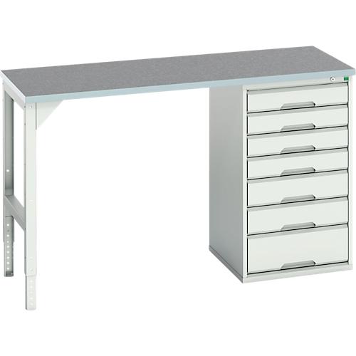 Unterbauwerkbank Bott verso, Linoleum-Platte, 7 Schubladen, B 1500 x T 600 x H 930 mm, Lichtgrau