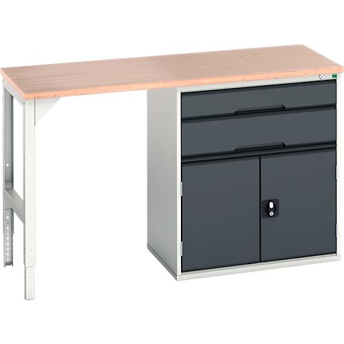 Unterbauwerkbank Bott verso, Multiplex-Platte, 2 Schubladen, 1 Tür, 1 Ablageboden, B 1500 x T 600 x H 930 mm, Lichtgrau / Anthrazitgrau