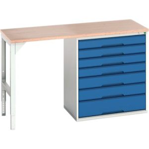 Unterbauwerkbank Bott verso, Multiplex-Platte, 7 Schubladen, B 1500 x T 600 x H 930 mm, Lichtgrau / Enzianblau Unterbauwerkbank Bott verso, Multiplex-Platte, 7 Schubladen, B 1500 x T 600 x H 930 mm, Lichtgrau / Enzianblau