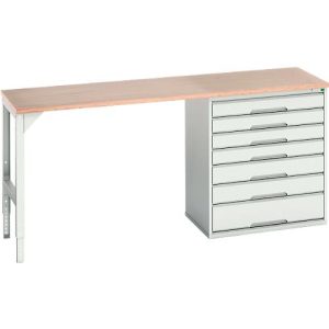 Unterbauwerkbank Bott verso, Multiplex-Platte, 7 Schubladen, B 2000 x T 600 x H 930 mm, Lichtgrau Unterbauwerkbank Bott verso, Multiplex-Platte, 7 Schubladen, B 2000 x T 600 x H 930 mm, Lichtgrau