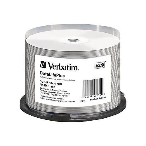 Verbatim DataLifePlus - 50 x DVD-R - 4.7 GB 16x - breite Thermodruckfläche - Spindel