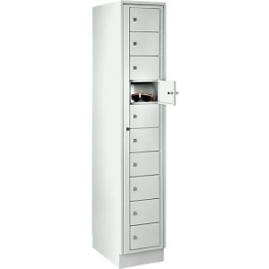 Verteilerschrank, mit Zentraltür, Abteilbreite innen 350 mm, Breite 350 mm, 10 Fächer, lichtgrau Verteilerschrank, mit Zentraltür, Abteilbreite innen 350 mm, Breite 350 mm, 10 Fächer, lichtgrau