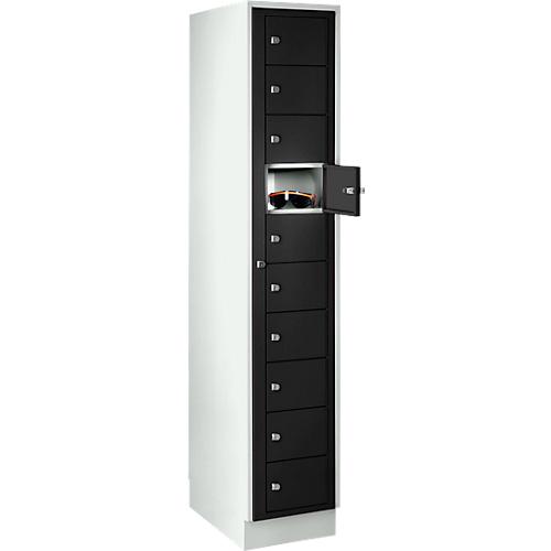 Verteilerschrank, mit Zentraltür, Abteilbreite innen 350 mm, Breite 350 mm, 10 Fächer, tiefschwarz