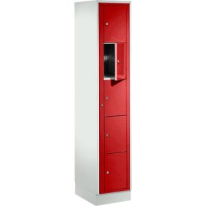 Verteilerschrank, mit Zentraltür, Abteilbreite innen 350 mm, Breite 350 mm, 5 Fächer, feuerrot Verteilerschrank, mit Zentraltür, Abteilbreite innen 350 mm, Breite 350 mm, 5 Fächer, feuerrot