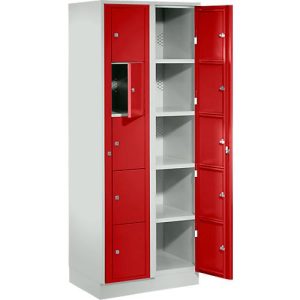Verteilerschrank, mit Zentraltür, Abteilbreite innen 350 mm, Breite 700 mm, 10 Fächer, feuerrot Verteilerschrank, mit Zentraltür, Abteilbreite innen 350 mm, Breite 700 mm, 10 Fächer, feuerrot