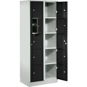 Verteilerschrank, mit Zentraltür, Abteilbreite innen 350 mm, Breite 700 mm, 10 Fächer, tiefschwarz Verteilerschrank, mit Zentraltür, Abteilbreite innen 350 mm, Breite 700 mm, 10 Fächer, tiefschwarz