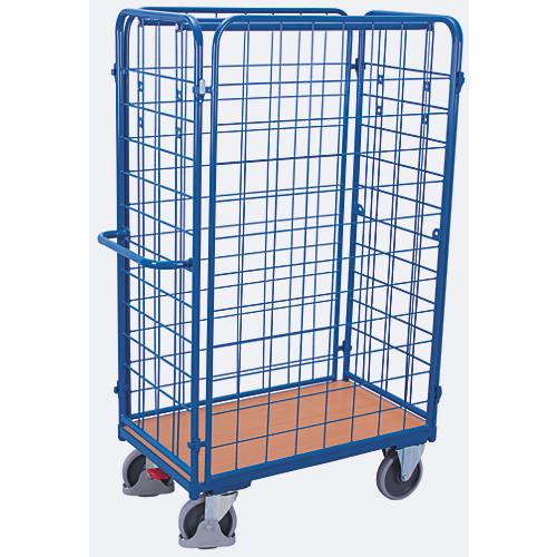 Vierwandwagen, Stahl/MDF-Platte, Enzianblau/Buche-Dekor, L 1000 x B 700 mm, Nutzhöhe 1525 mm, einhängbare Längswände, EasySTOP, bis 500 kg