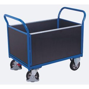 Vierwandwagen, Stahl/Siebdruckplatte, Enzianblau/Dunkelbraun, L 995 x B 650 mm, herausnehmbare Längswände, Vollgummi-Rollen mit EasySTOP, 1000 kg Vierwandwagen, Stahl/Siebdruckplatte, Enzianblau/Dunkelbraun, L 995 x B 650 mm, herausnehmbare Längswände, Vollgummi-Rollen mit EasySTOP, 1000 kg
