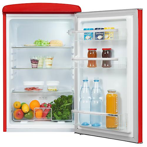 Vollraumkühlschrank exquisit RKS120-V-H-160F, 75 W, 122 l, 41 dB, 3 Fächer/1 Frischefach/3 Türfächer, B 550 x T 575 x H 895 mm, Retro-Optik, rot