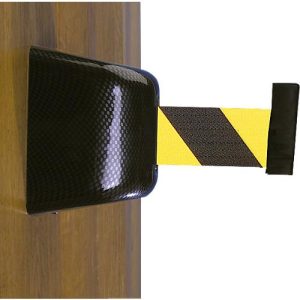 Wand-Gurtkassette, Schraubbefestigung, L 5000 x B 50 mm, Gurt schwarz/gelb Wand-Gurtkassette, Schraubbefestigung, L 5000 x B 50 mm, Gurt schwarz/gelb
