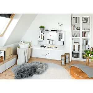 Wandschreibtisch, ideal für das Home Office, ausklappbare Tischplatte, umfangreiche Innenausstattung, B 1200 x T 260 x H 650 mm, weiß/weiß Wandschreibtisch, ideal für das Home Office, ausklappbare Tischplatte, umfangreiche Innenausstattung, B 1200 x T 260 x H 650 mm, weiß/weiß