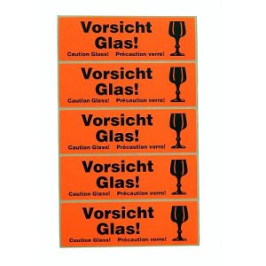 Warn- und Hinweisetiketten ‚Vorsicht Glas!‘, 125 Stück Warn- und Hinweisetiketten ‚Vorsicht Glas!‘, 125 Stück