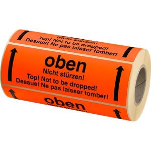 Warnetiketten, oben Nicht stürzen!, 500 Stück Warnetiketten, oben Nicht stürzen!, 500 Stück