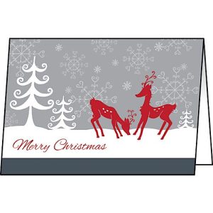 Weihnachtskarte Sigel „Red Deer“, A6, mit Umschlägen, Glanzkarton, grau-rot, 25 Stück Weihnachtskarte Sigel „Red Deer“, A6, mit Umschlägen, Glanzkarton, grau-rot, 25 Stück