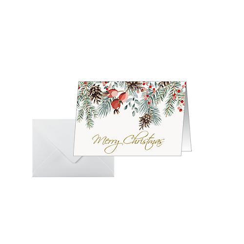 Weihnachtsmotiv-Karte 'Red berries and pine cones', A6 (A5), 250g/m², 25 Stück, Weißkarton, Inkjet- & Laserdrucker