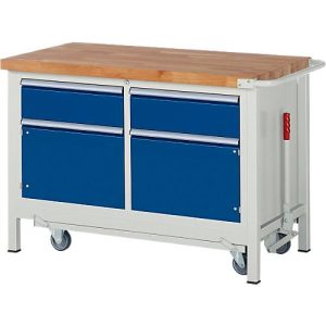 Werkbank Serie 8466, absenkbar, 2 Schubladen, 2 Türen, B 1250 x T 700 x H 880 mm Werkbank Serie 8466, absenkbar, 2 Schubladen, 2 Türen, B 1250 x T 700 x H 880 mm