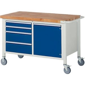Werkbank Serie 8470, fahrbar, 4 Schubladen, 1 Tür, Breite 1250 Werkbank Serie 8470, fahrbar, 4 Schubladen, 1 Tür, Breite 1250