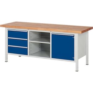 Werkbank Serie 8563, 3 Schubladen, 1 Fachboden, Tür mit Fachboden, T 700 mm Werkbank Serie 8563, 3 Schubladen, 1 Fachboden, Tür mit Fachboden, T 700 mm