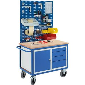 Werkbankwagen Profi, 1 Schrank, 4 Schubladen, 2 Lochmodulplatten, 1 Schlitzmodulplatte Werkbankwagen Profi, 1 Schrank, 4 Schubladen, 2 Lochmodulplatten, 1 Schlitzmodulplatte
