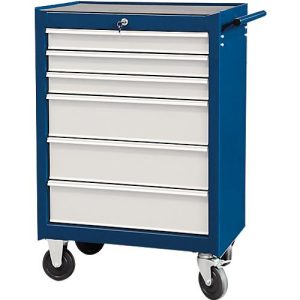 Werkstattwagen Projahn ECOBlue, 6 abschließbare Schubfächer, bis 400 kg, mit Werkzeugbestückung, Stahl pulverbeschichtet Werkstattwagen Projahn ECOBlue, 6 abschließbare Schubfächer, bis 400 kg, mit Werkzeugbestückung, Stahl pulverbeschichtet