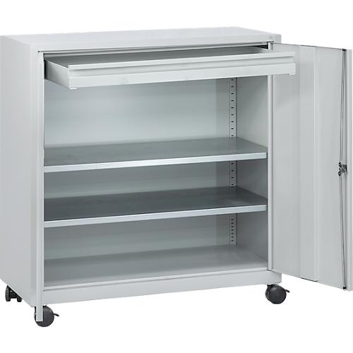 Werkzeugschrank, mit 4 Rollen, 2 Einlegeböden & 1 Schublade, Zylinderschloss, B 1000 x T 500 x H 1000 mm, Stahlblech, lichtgrau/lichtgrau