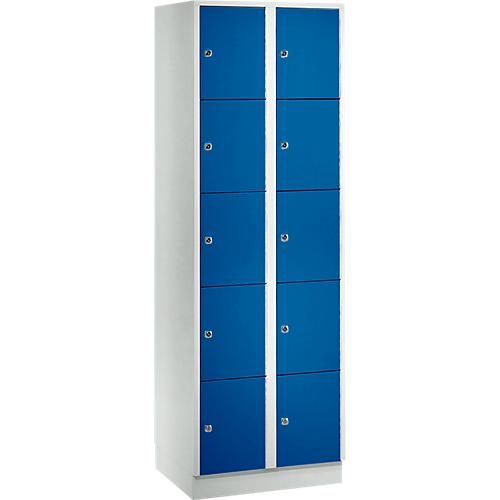 Wertfachschrank 300 mm, 2 Abteile, 10 Fächer, Sicherheitszylinderschloss, Sockel, enzianblau
