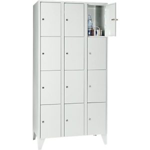 Wertfachschrank 300 mm, 3 Abteile, 12 Fächer, Sicherheitszylinderschloss, Fuß, lichtgrau Wertfachschrank 300 mm, 3 Abteile, 12 Fächer, Sicherheitszylinderschloss, Fuß, lichtgrau