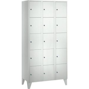 Wertfachschrank 300 mm, 3 Abteile, 15 Fächer, Sicherheitszylinderschloss, Fuß, lichtgrau Wertfachschrank 300 mm, 3 Abteile, 15 Fächer, Sicherheitszylinderschloss, Fuß, lichtgrau
