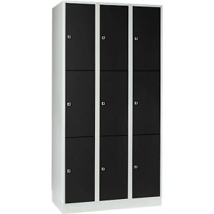 Wertfachschrank 300 mm, 3 Abteile, 9 Fächer, Sicherheitszylinderschloss, Sockel, tiefschwarz Wertfachschrank 300 mm, 3 Abteile, 9 Fächer, Sicherheitszylinderschloss, Sockel, tiefschwarz